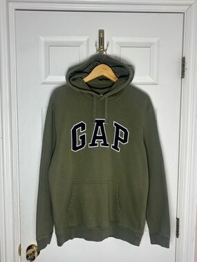 GAP Olive Green Hooded Pullover with Navy Logo